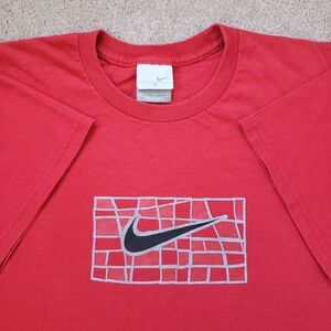 Vintage Y2K Nike Center Swoosh Sz Medium USA Made Mens Red Double Side T-Shirt